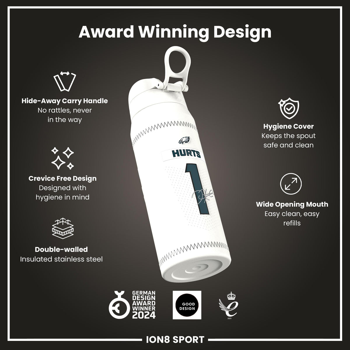 NFL x ION8, Inox isotherme, GameDay Series, Hurts Eagles, 750 ml