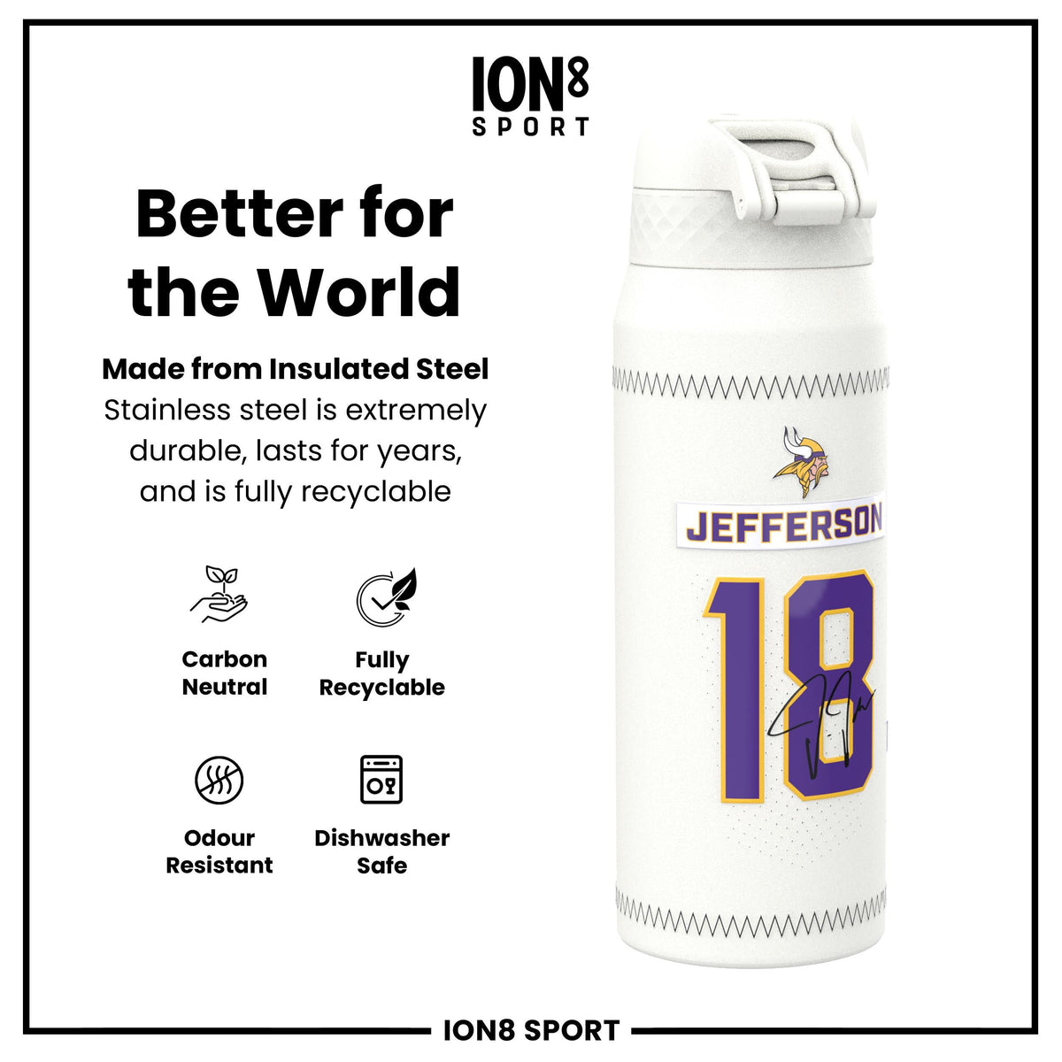 NFL x ION8, Inox isotherme, GameDay Series, Jefferson Vikings, 750 ml