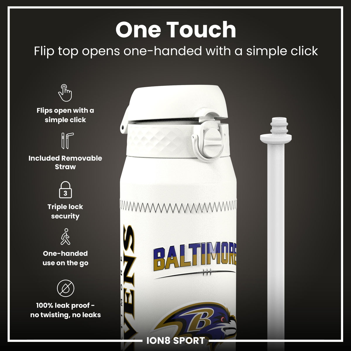 NFL x ION8, Inox isotherme, GameDay Series, Lamar Ravens, 750 ml
