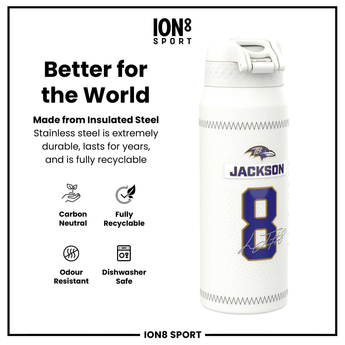 NFL x ION8, Inox isotherme, GameDay Series, Lamar Ravens, 750 ml
