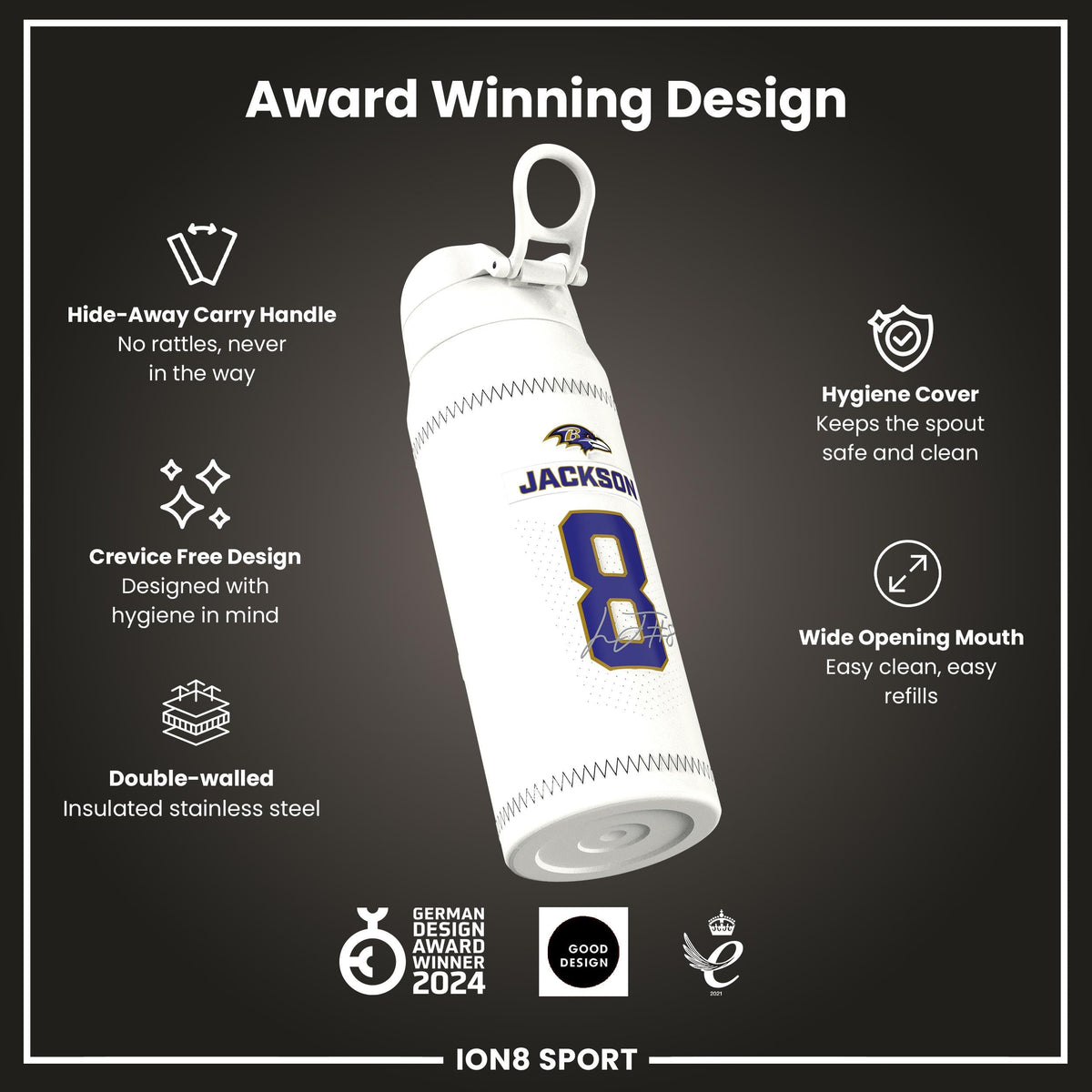 NFL x ION8, Inox isotherme, GameDay Series, Lamar Ravens, 750 ml