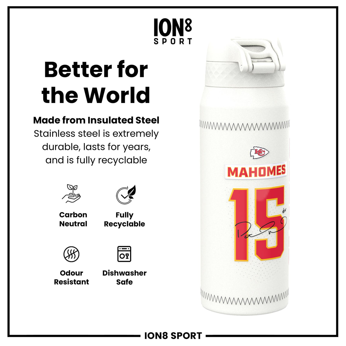 NFL x ION8, Inox isotherme, GameDay Series, Mahomes Chiefs, 750 ml