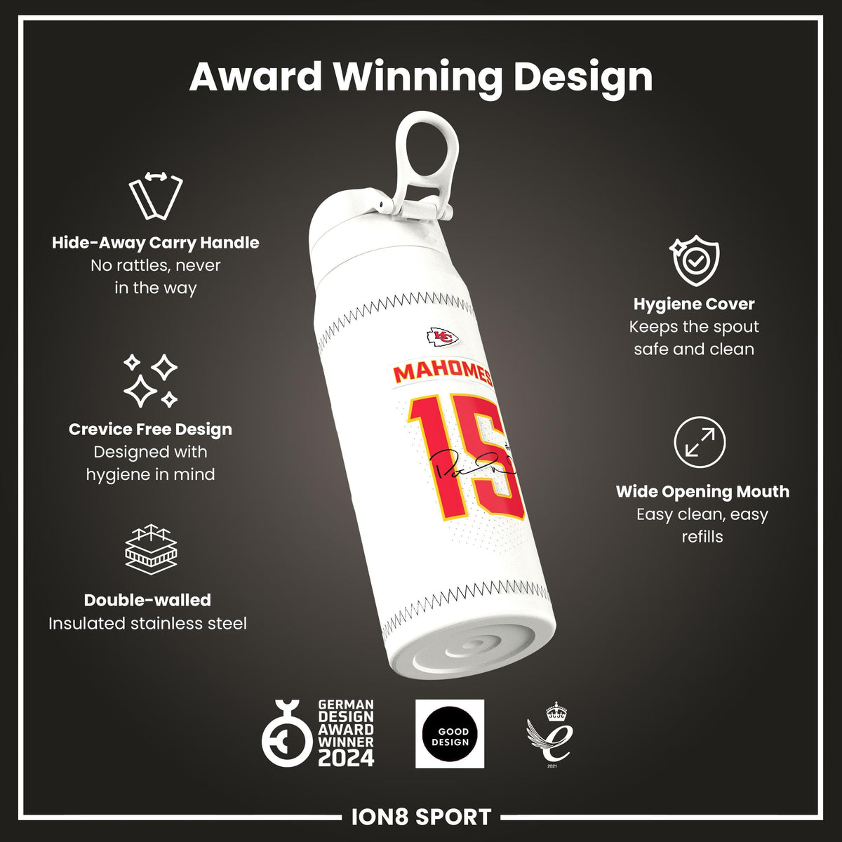 NFL x ION8, Inox isotherme, GameDay Series, Mahomes Chiefs, 750 ml