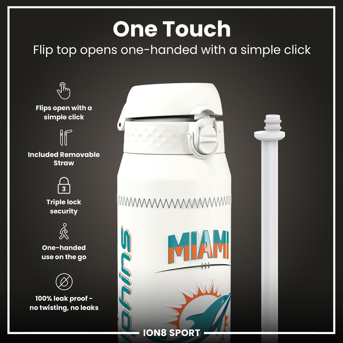 NFL x ION8, Inox isotherme, GameDay Series, Tua Dolphins, 750 ml