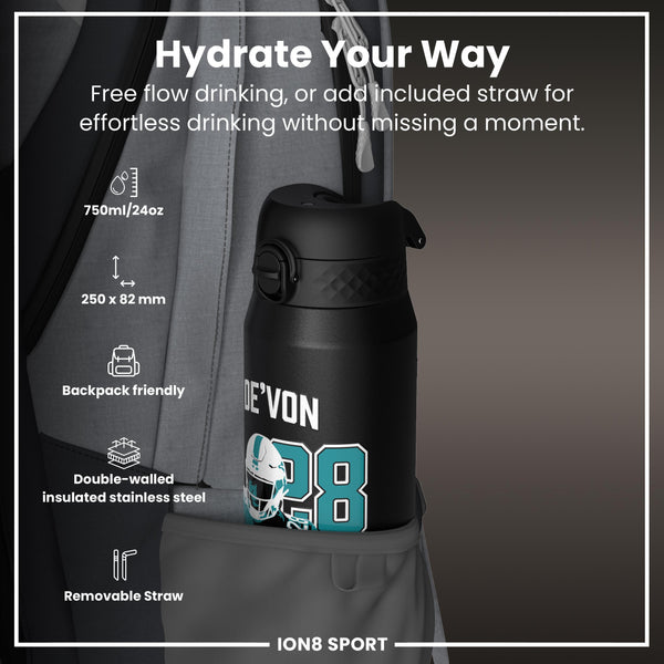 NFL x ION8, Inox isotherme, Locked In Series, De'von Achane, 750 ml