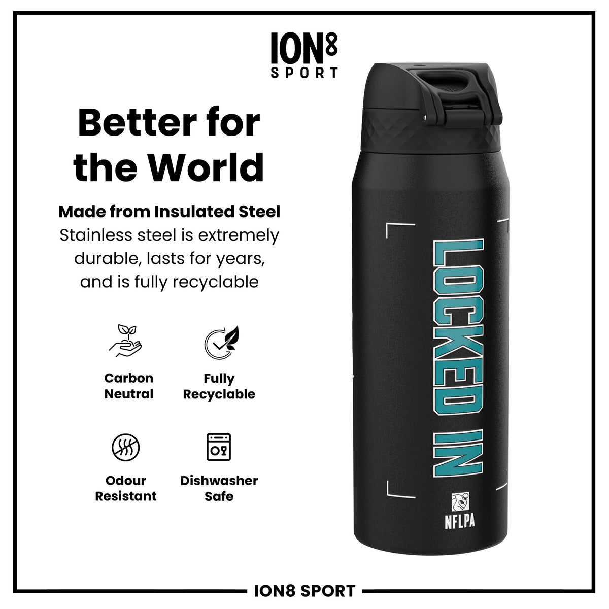 NFL x ION8, Inox isotherme, Locked In Series, De'von Achane, 750 ml