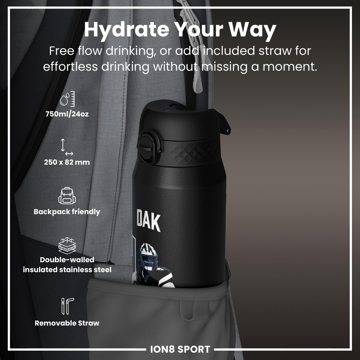 NFL x ION8, Inox isotherme, Locked In Series, Dak Prescott, 750 ml