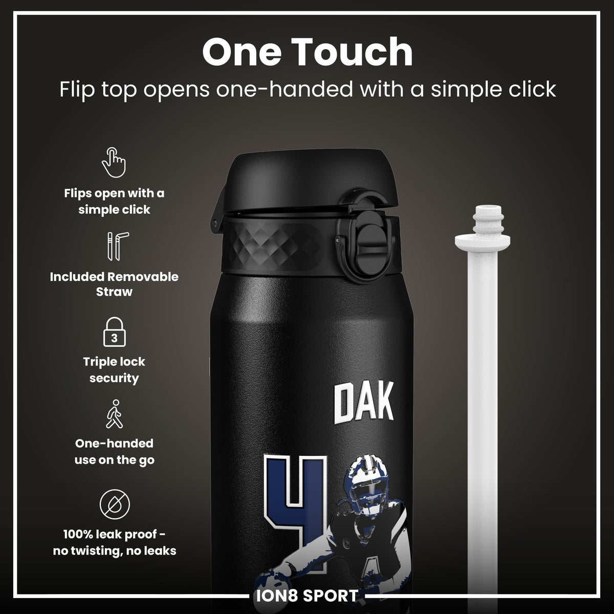 NFL x ION8, Inox isotherme, Locked In Series, Dak Prescott, 750 ml
