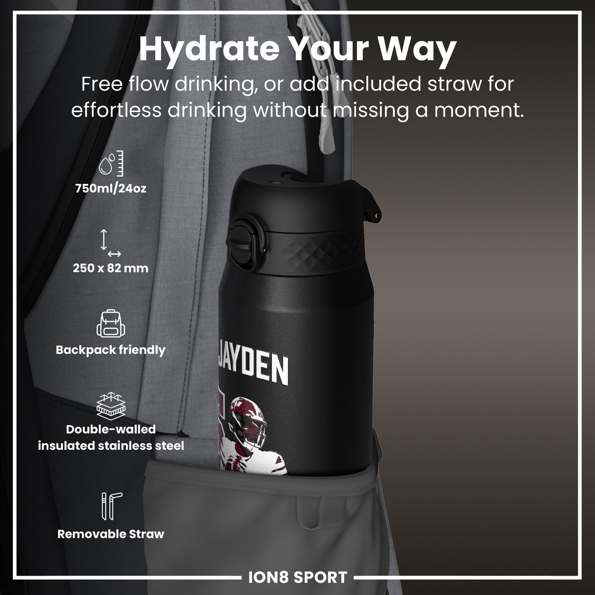 NFL x ION8, Inox isotherme, Locked In Series, Jayden Daniels, 750 ml