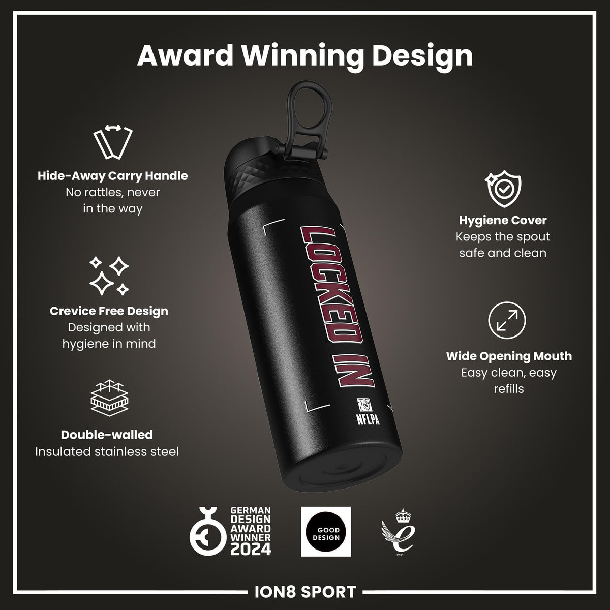 NFL x ION8, Inox isotherme, Locked In Series, Jayden Daniels, 750 ml