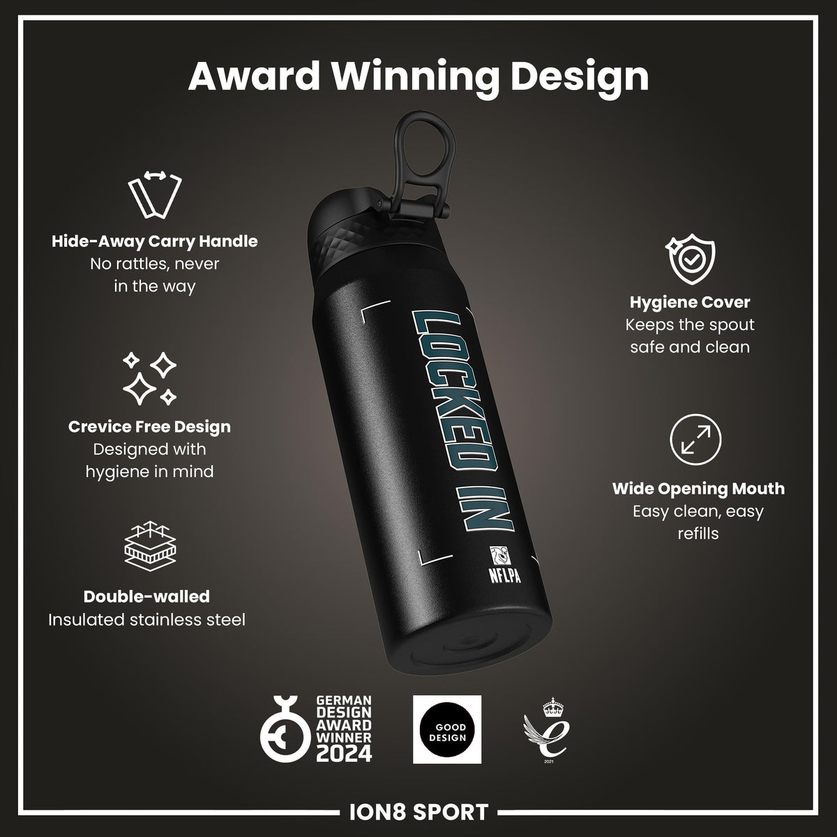 NFL x ION8, Inox isotherme, Locked In Series, Jalen Hurts, 750 ml