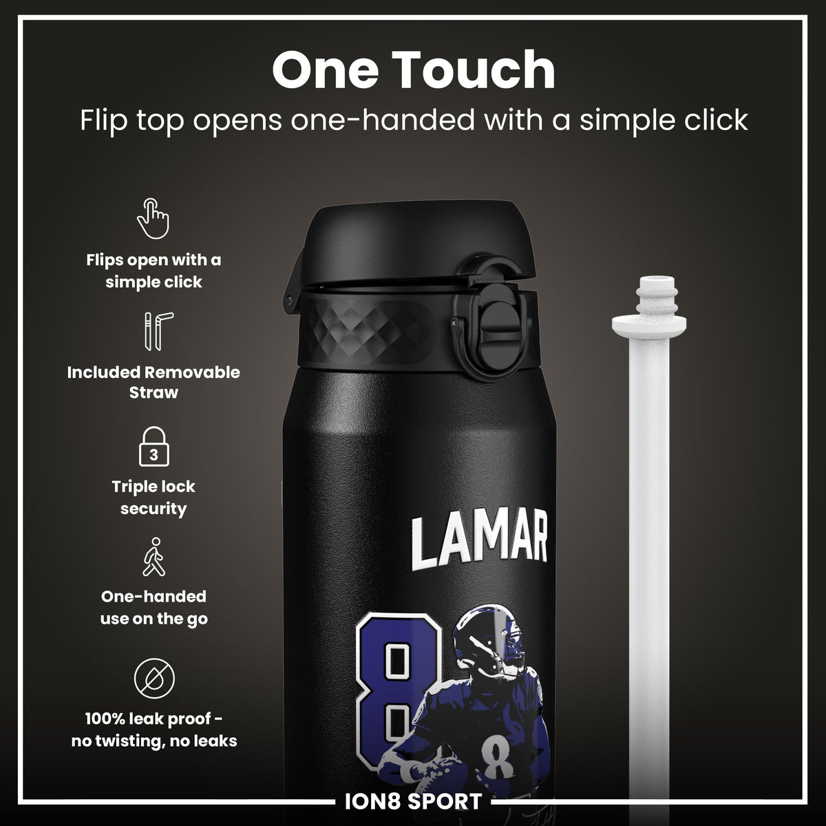 NFL x ION8, Inox isotherme, Locked In Series, Lamar Jackson, 750 ml