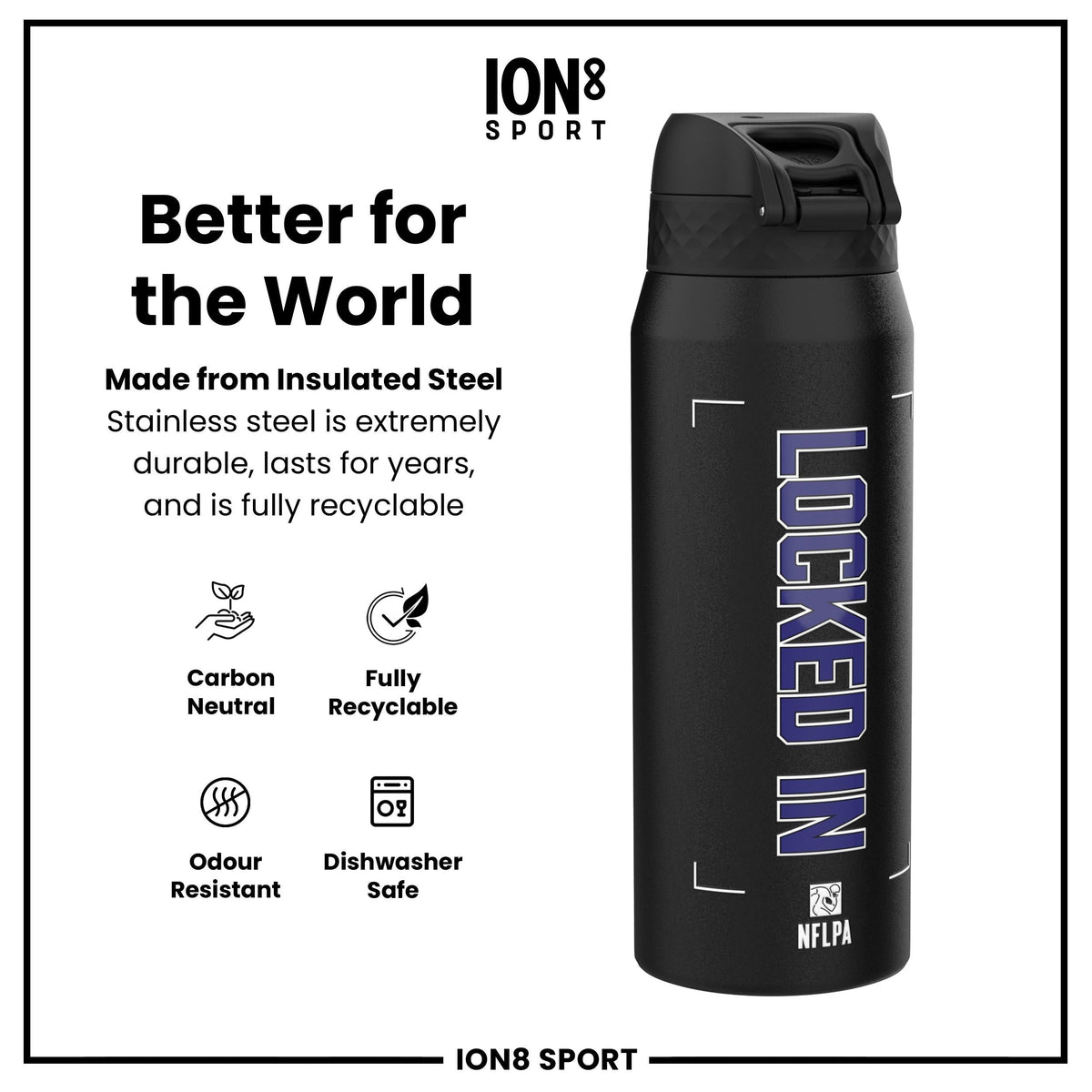 NFL x ION8, Inox isotherme, Locked In Series, Lamar Jackson, 750 ml