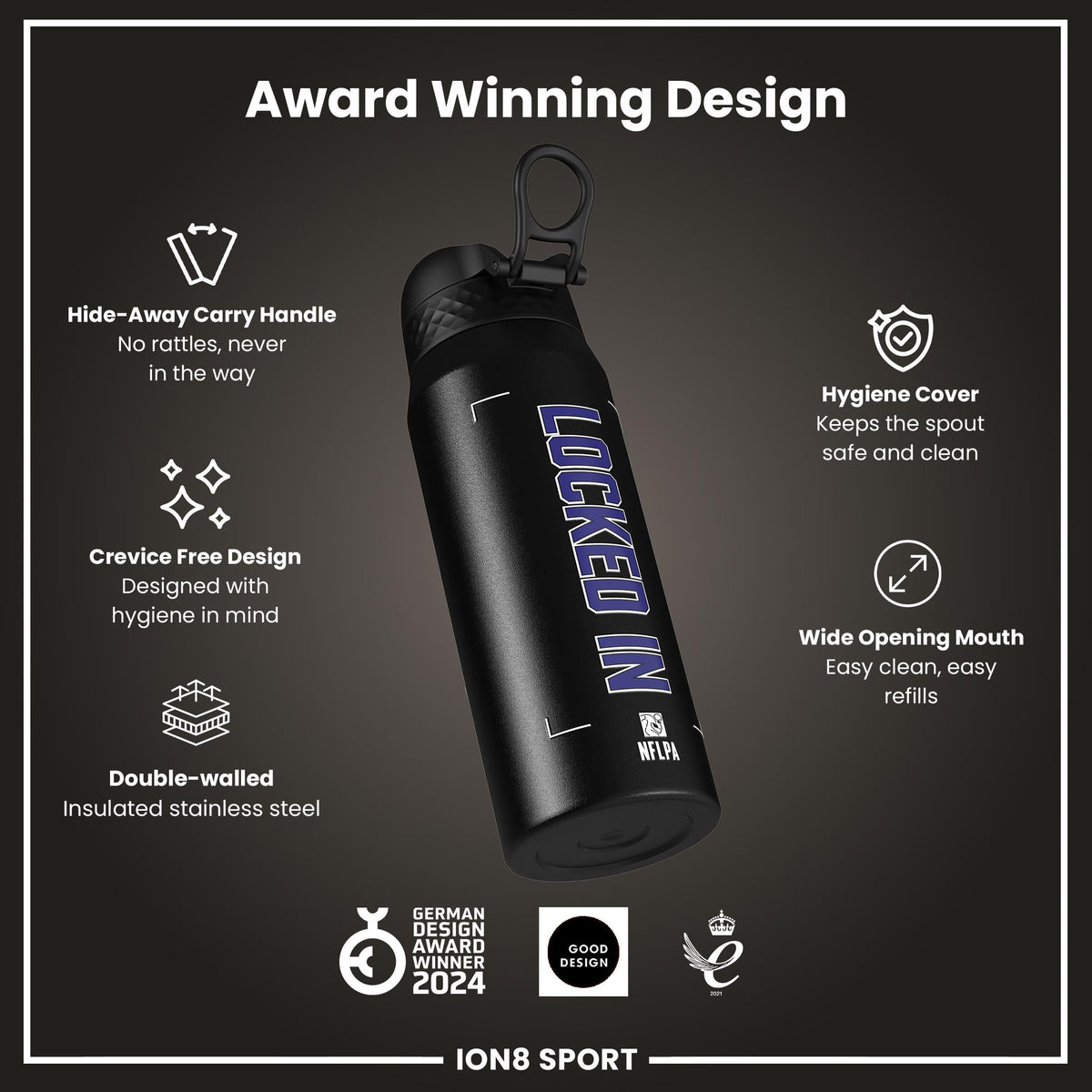 NFL x ION8, Inox isotherme, Locked In Series, Lamar Jackson, 750 ml